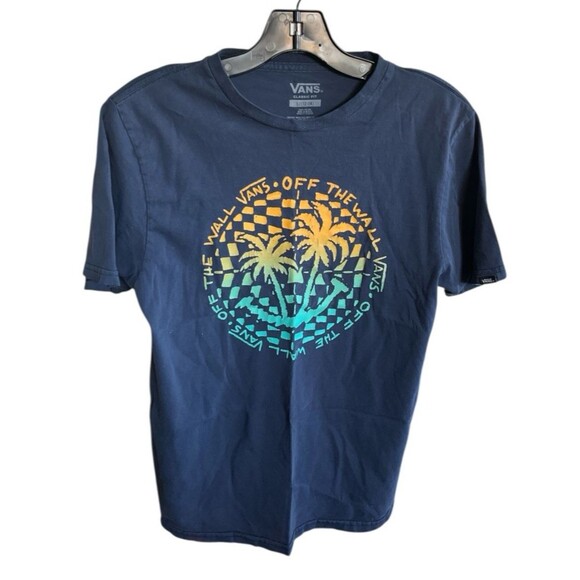 Vans Boy's Checker Palms T-Shirt Classic Fit Navy Size Large - Picture 1 of 5